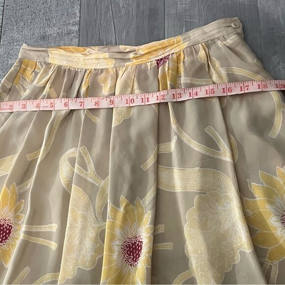 Vtg Neiman Marcus Fenn Wright Mason Silk Floral Yellow Gray Low Rise Skirt 4 - Picture 11 of 11